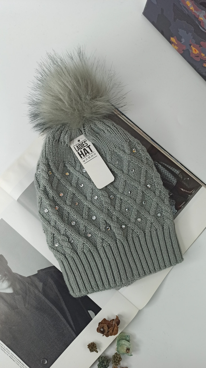 

Шапка женская Ladies Hat с стразамии "ромб" Германия  серая, Шапка женская Ladies Hat с стразамии "ромб" Германия One Size серая