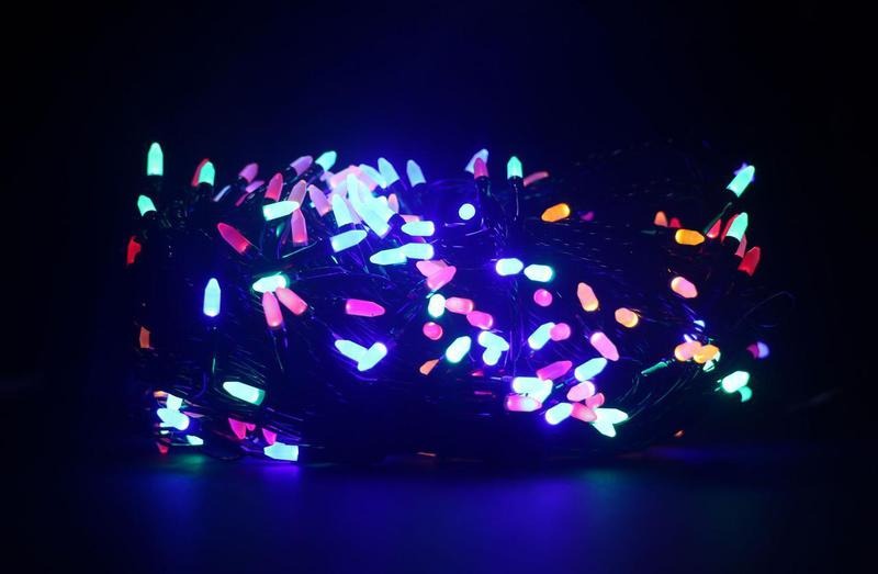 

Гирлянда цепь светодиодная классическая 20м 200 LED черный шнур конусные лампочки Разноцветная