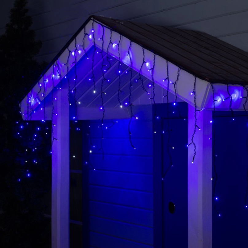 

Гирлянда бахрома уличная светодиодная 5 м 100 LED с переходником черный провод от сети синий