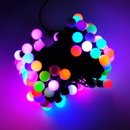 

Гирлянда цепь светодиодная классическая 10 м 100 LED черный шнур шарики матовые Разноцветная