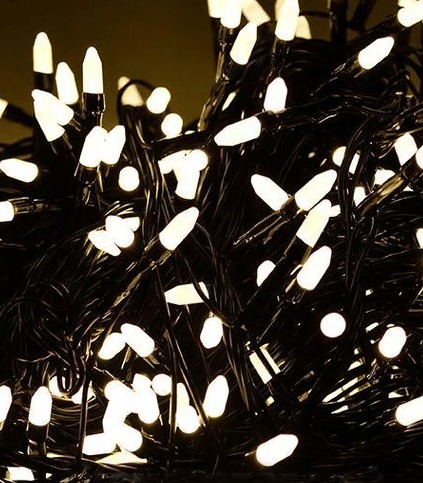 

Гирлянда цепь светодиодная классическая 20м 200 LED черный шнур конусные лампочки Теплая белая