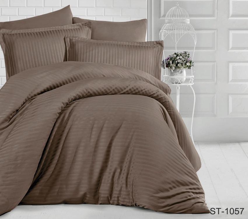 

Постельное белье кофейное страйп-сатин Tag tekstil Luxury ST-1057 Семейный