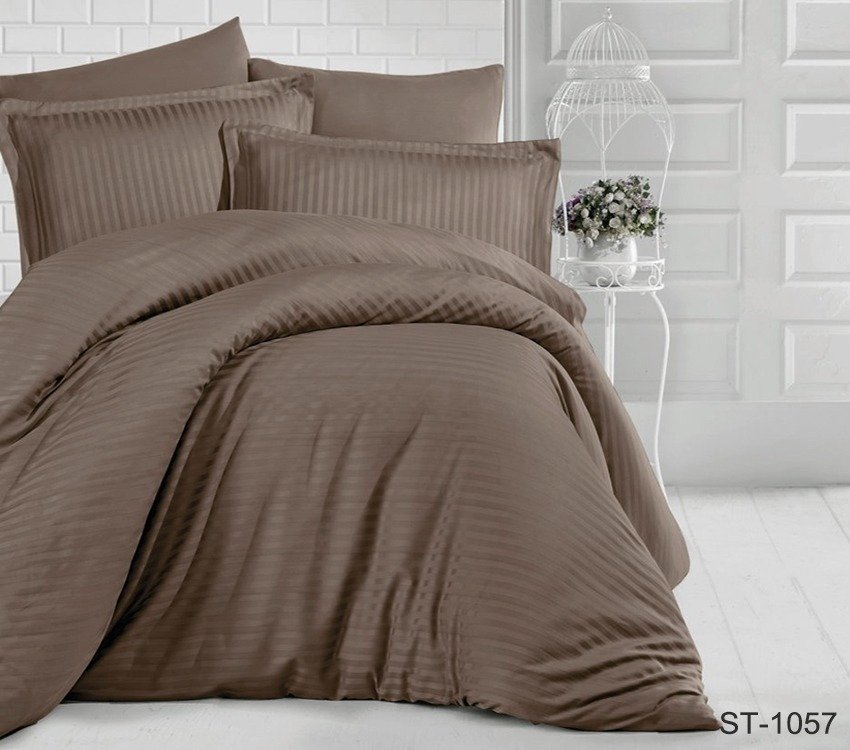 

Постельное белье кофейное страйп-сатин Tag tekstil Luxury ST-1057 Евро