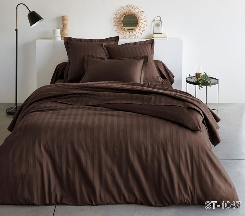 

Постельное белье коричневое страйп-сатин Tag tekstil Luxury ST-1047 Евро макси