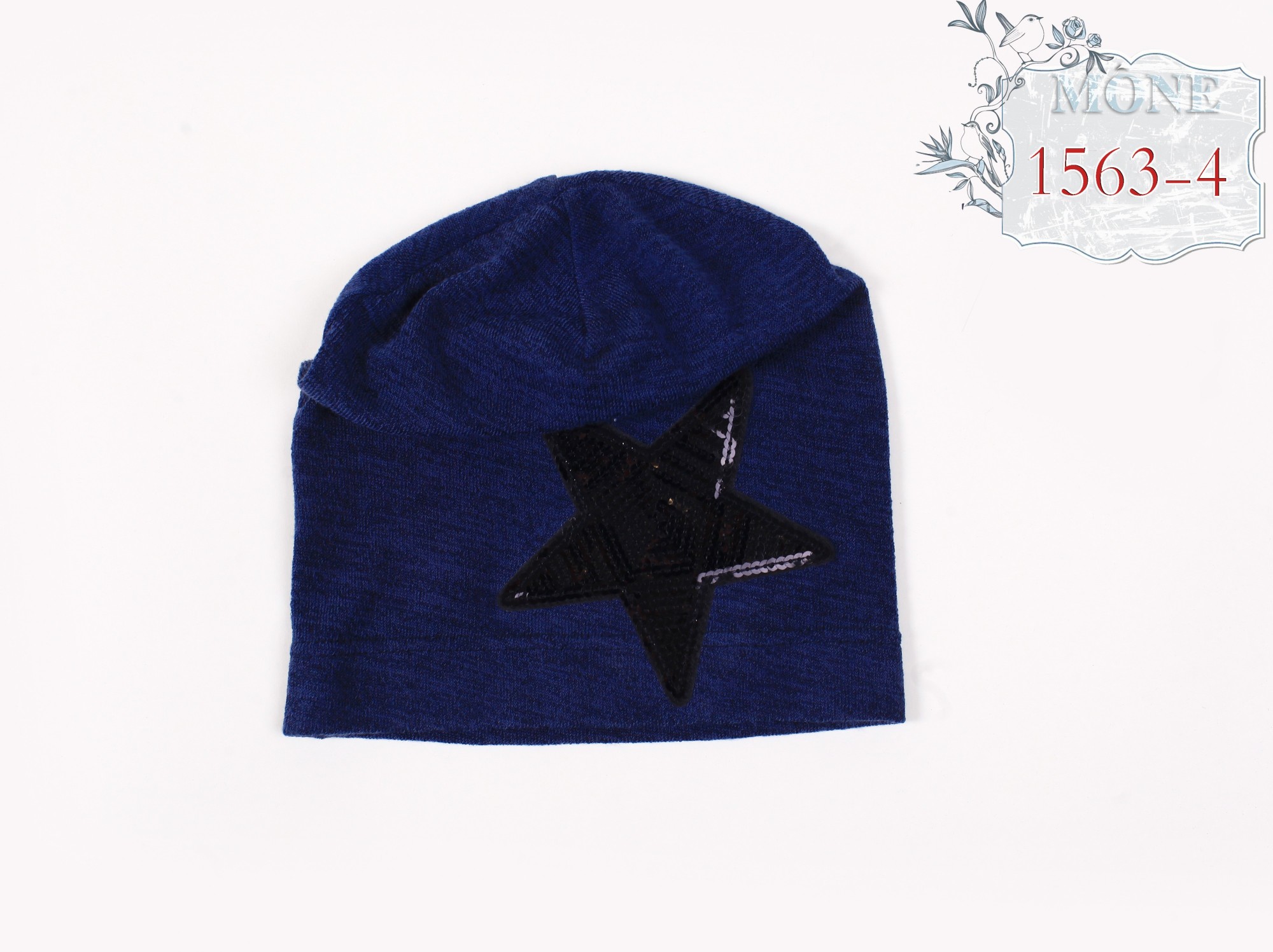 

Детская трикотажная шапка Mone kids синяя с аппликацией с пайеток Звезды 7-11 лет
