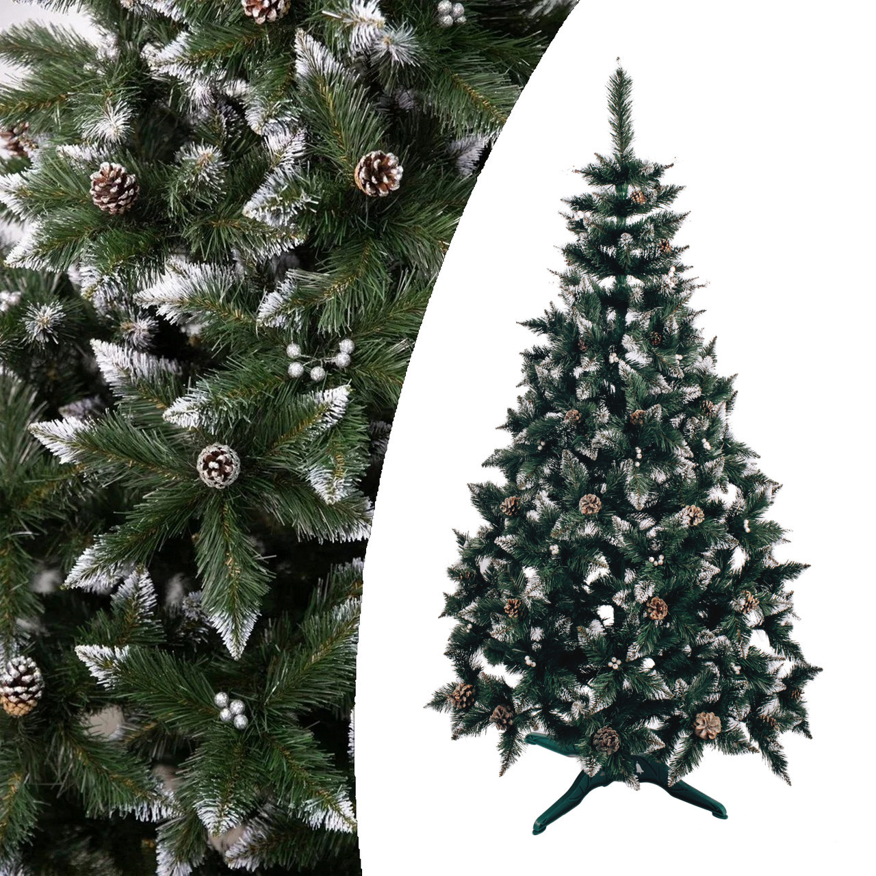 

Елка искусственная новогодняя 2.0 м. "Рождественская с белыми кончиками, шишками и калиной серебро" (nice)