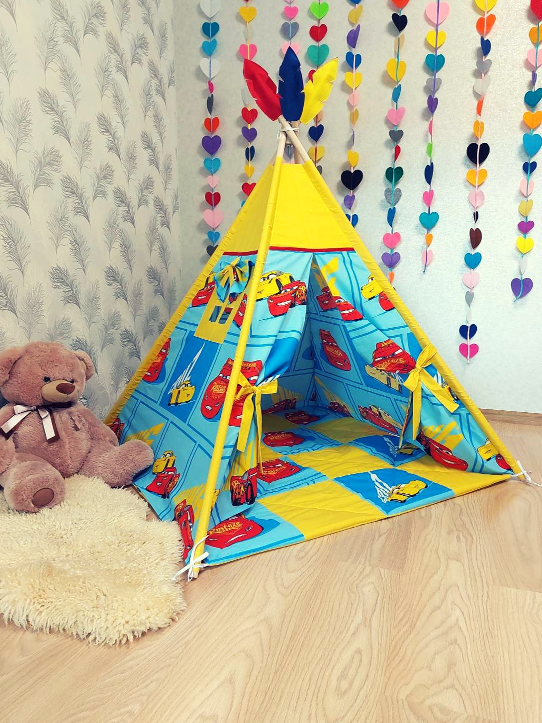 

Вигвам для мальчика Lira Textile Тачки со стеганым ковриком