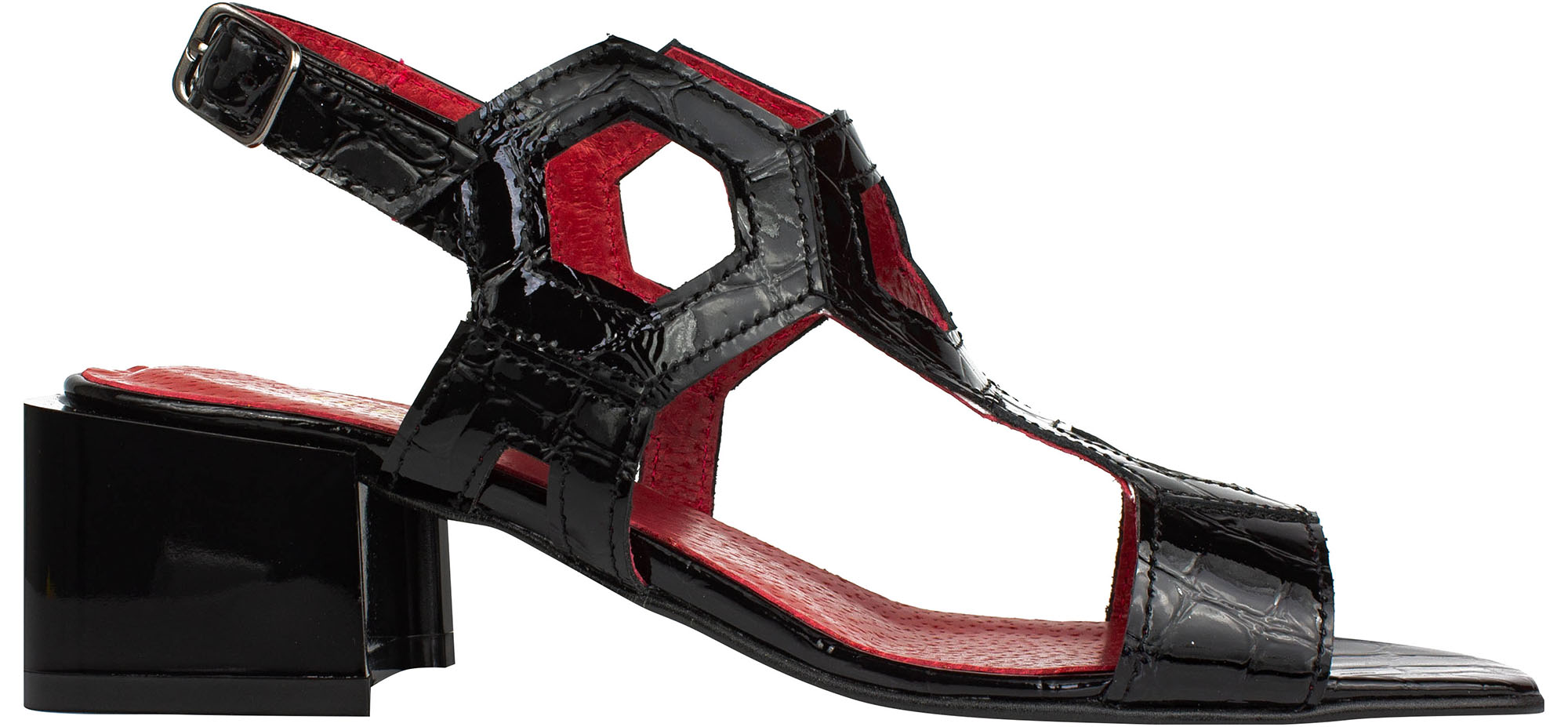 

Босоножки женские чёрные натуральная кожа лакированная Украина ALROMARO - размер 39 (25 см)