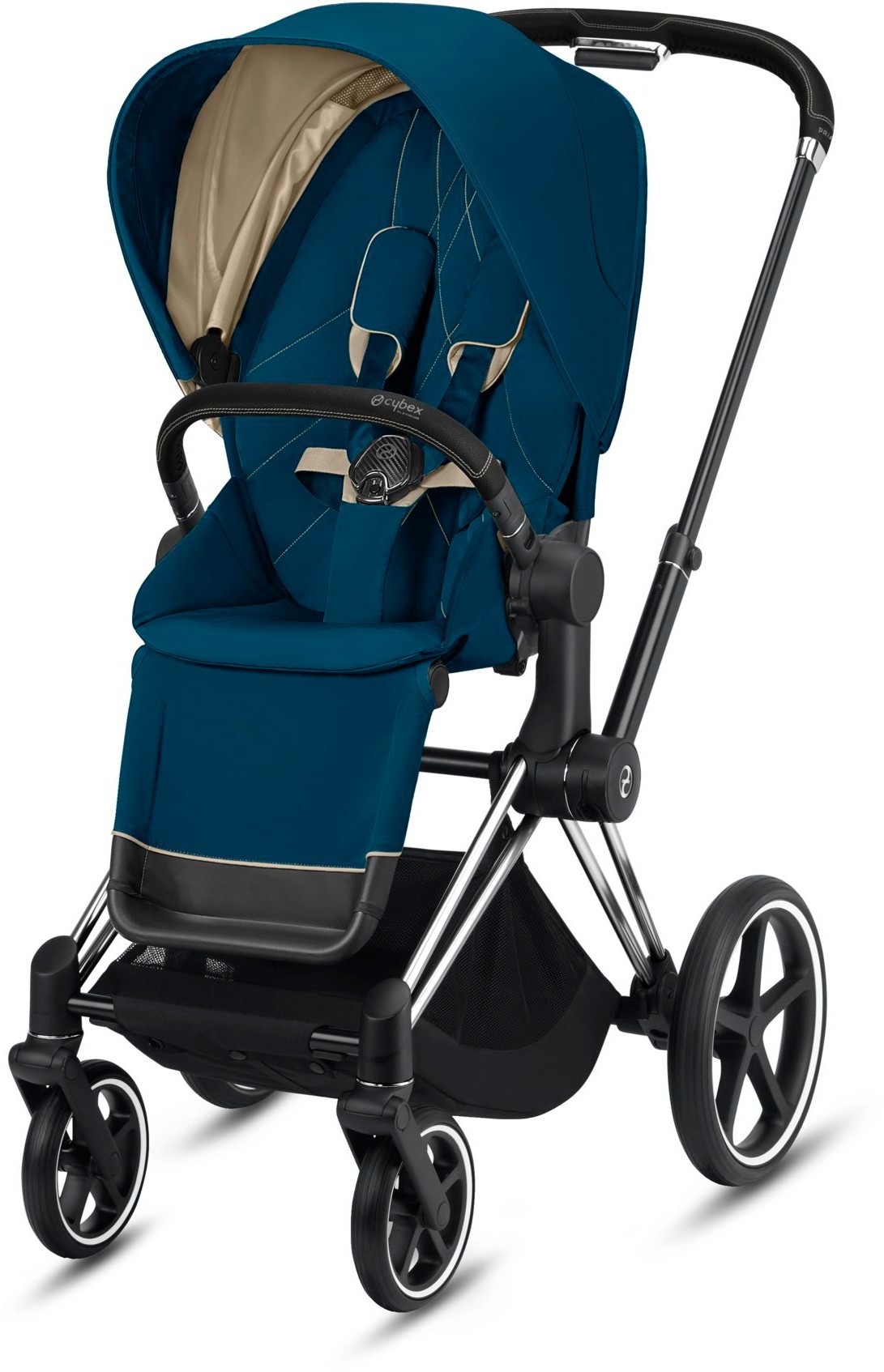 

Прогулочная коляска Cybex e-Priam Mountain Blue шасси Chrome Black