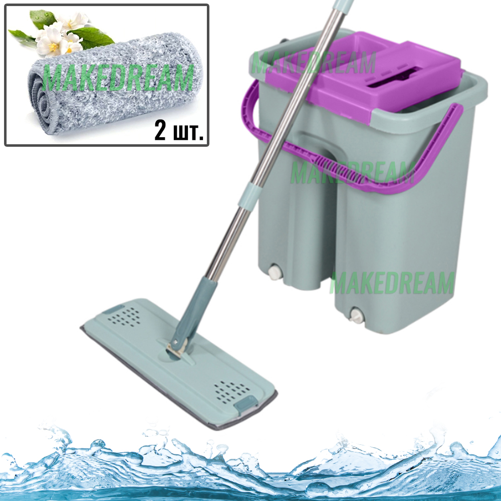 

Комплект для уборки Швабра лентяйка с ведром 12л Clean Expert Big автоматическим отжимом и двойной фиксацией мопов