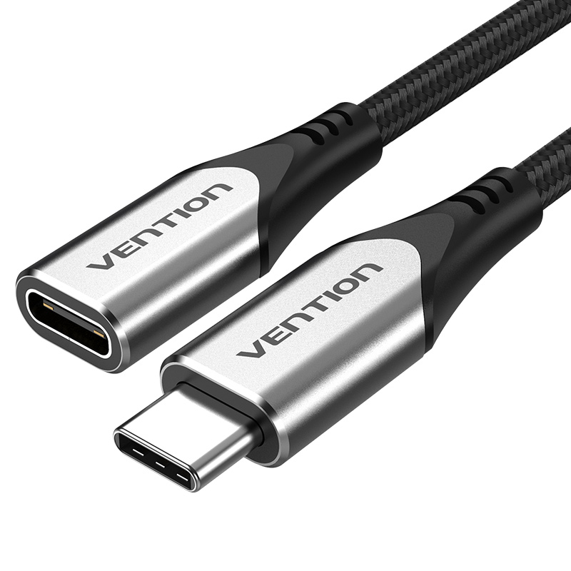 

Удлинитель Type-C-Type-C 3.1 Vention Nylon M/F Thunderbolt 3 4K 60Hz PD 60W 5Gbps 3A 0.5m Grey