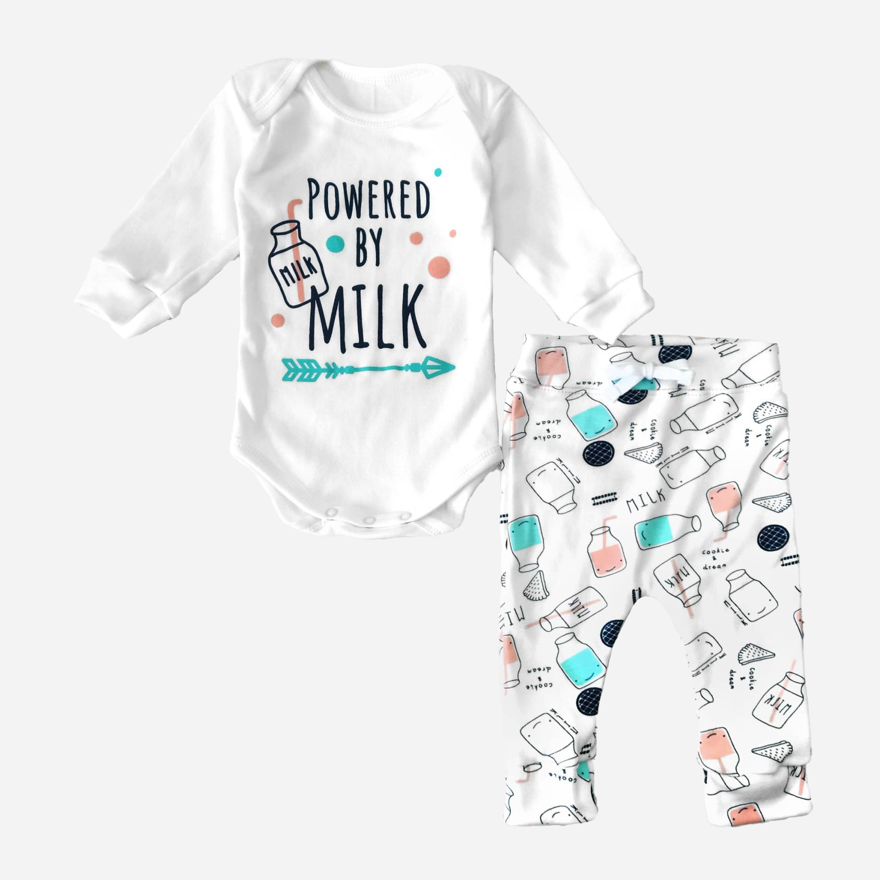 

Комплект (боди + штанишки) Dexters Powered by Milk d957млк-гб 86 см Молочный/Голубой/Розовый