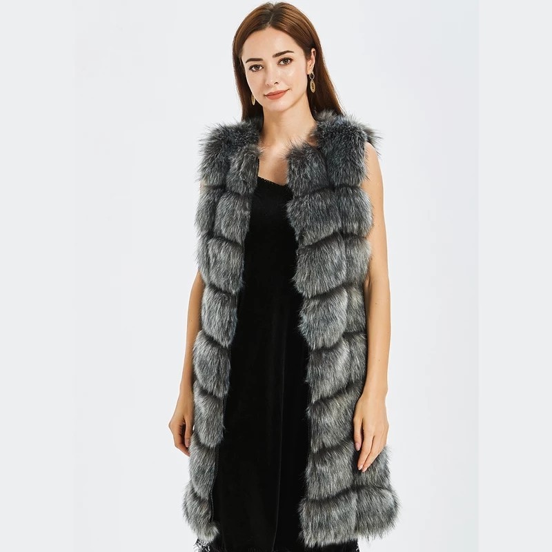 

Длинная меховая жилетка Fanpuguizhen Milanka 50 (3XL) Серебристый с чёрным