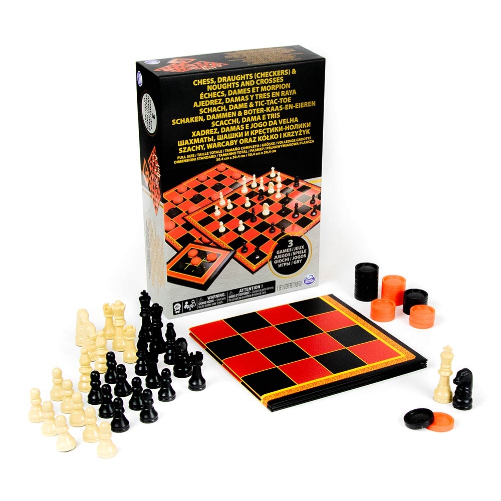 

Настольные игры Spin Master Набор из трех настольных игр Шахматы, шашки и крестики-нолики (SM98377/6033146)