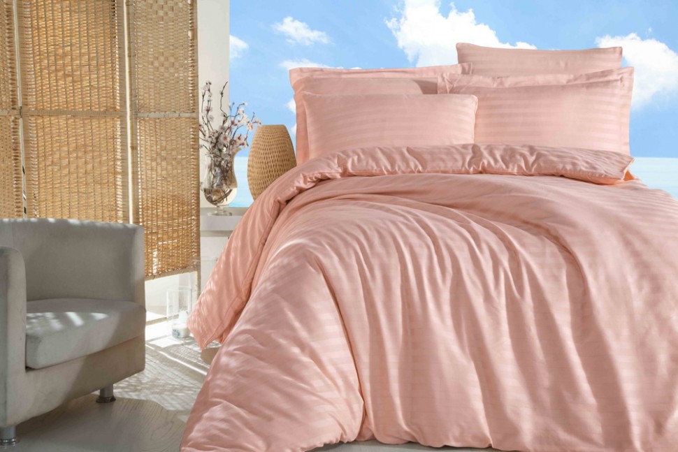 

Постельный комплект жаккардовый в полоску Altinbasak Always Somon евро m013089