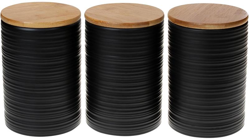 

Набір 3 керамічні банки «Lines» Black Style 800мл з бамбуковими кришками