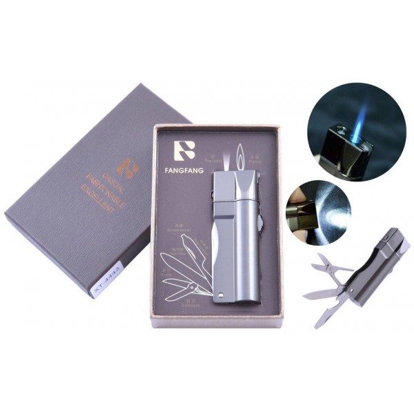 

Зажигалка подарочная (Острое пламя, нож, фонарик) 4443 Black