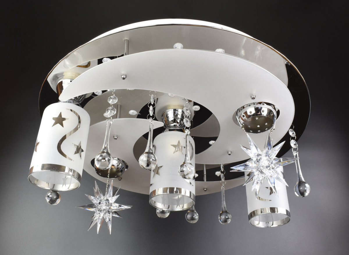 

Люстра Sunnysky потолочная Космос с цветной Led подсветкой и авто отключением с пультом Хром 19х45х45 см YR-5242/3+2-YV