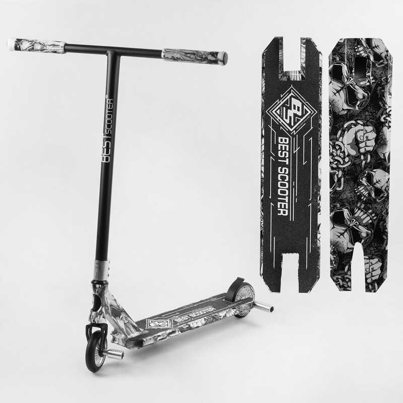 

Самокат трюковый Best Scooter BS-99600 (4) HIC-система, ПЕГИ, алюминиевый диск и дека с ПРИНТОМ, колёса PU, d=110мм, ширина руля - 60 см, в коробке