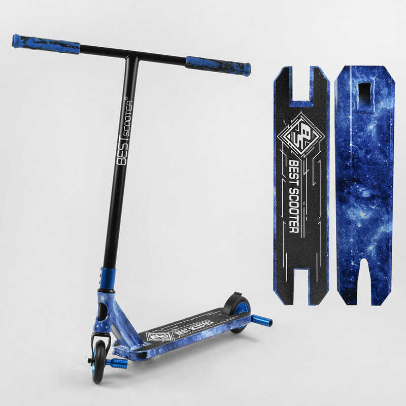 

Самокат трюковый Best Scooter BS-99588 (4) HIC-система, ПЕГИ, алюминиевый диск и дека с ПРИНТОМ, колёса PU, d=110мм, ширина руля - 60 см, в коробке