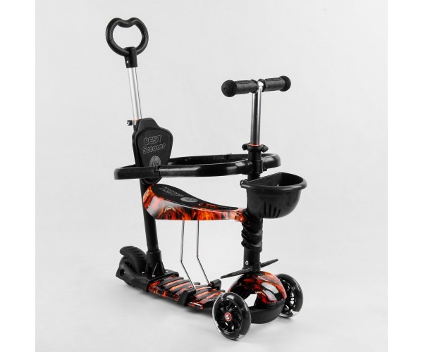 

Cамокат Best Scooter Print 5 в 1, с бортиком, светящимися колесами, S8756, Черный