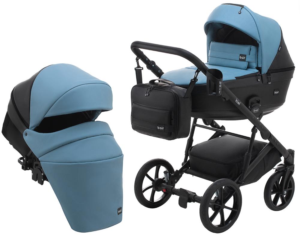 

Коляска 2 в 1 Bair Kiwi кожа 100% BK-7/15 голубой - черный