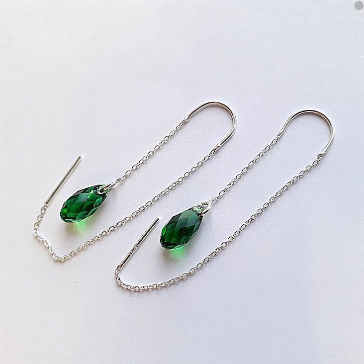 

Серьги-протяжки Hand Made с кристаллами Swarovski цвета Fern Green