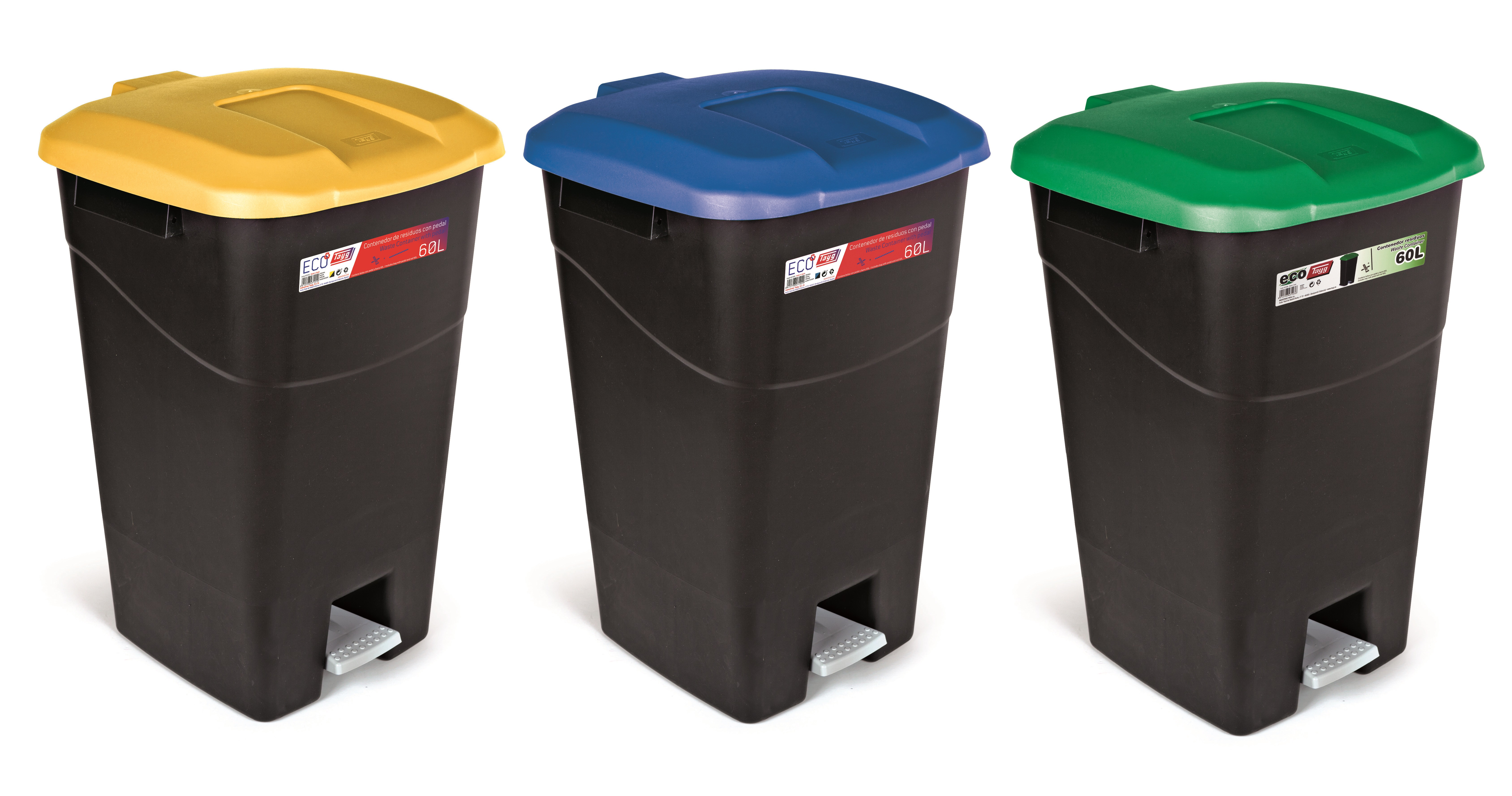 

Набор ведер для мусора/3шт EcoTayg 60л, крышкой и ручками, 40*43*65см