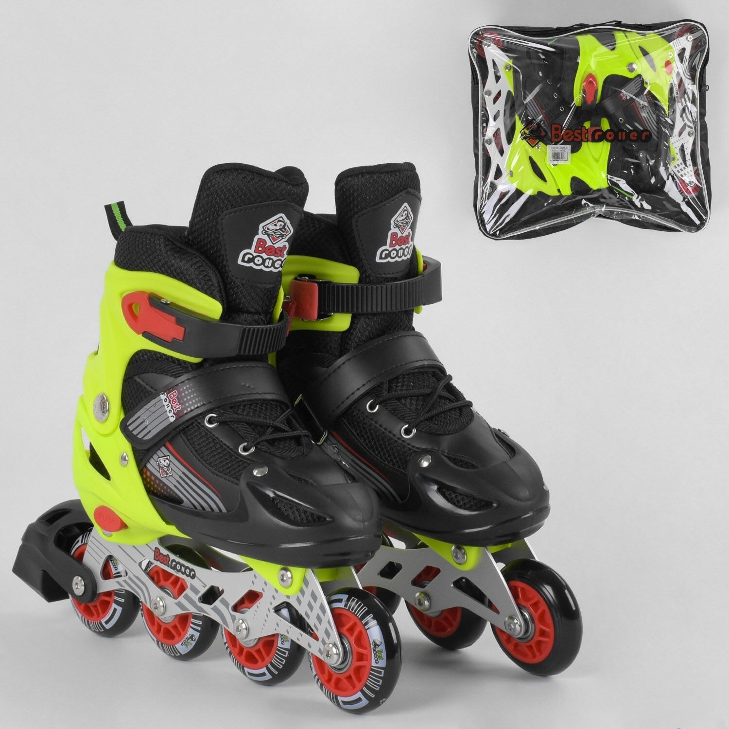 

Детские ролики Best Roller 50034-S размер 30-33 черный с салатовым