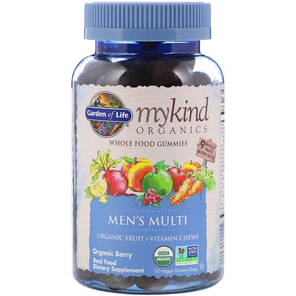 

Органические Мультивитамины для мужчин, органические ягоды, MyKind Organics, Garden of Life, 120 вегетарианских жевательных конфет