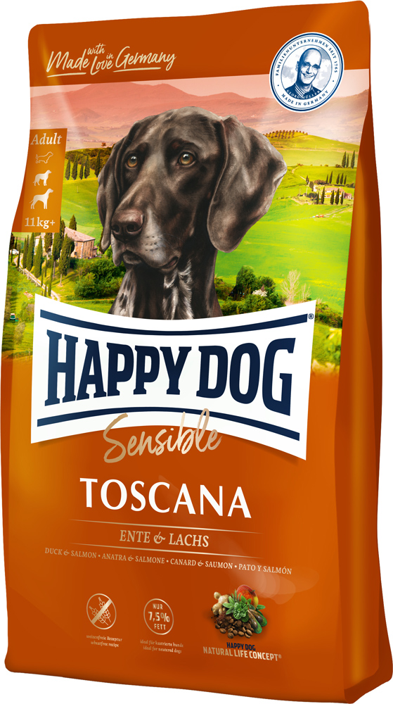 

Сухой корм Happy Dog Sensible Toscana для стерилизованных собак и собак с избыточным весом с уткой и лососем 12.5 кг (4001967014136)