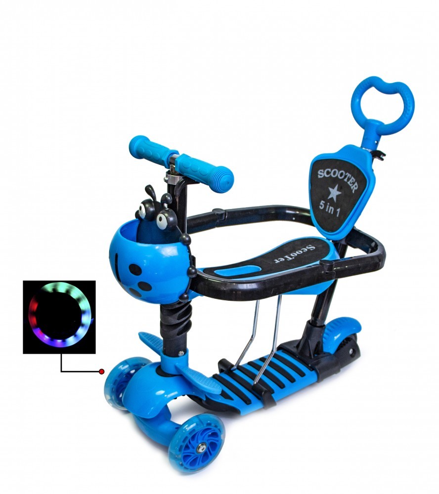 

Самокат деткаий Scooter "Божья Коровка" 5 in 1 с защитный бампер + родительская ручка Голубой (2T1006)