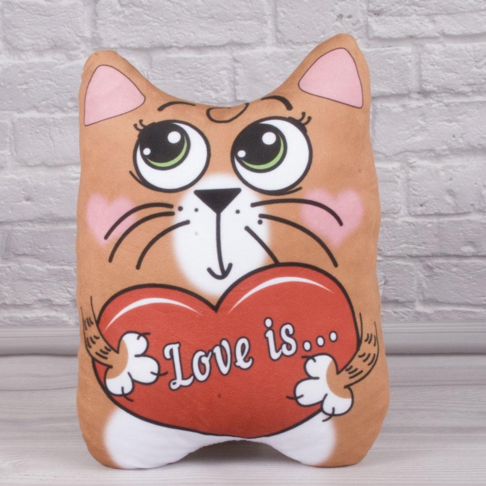 

Мягкая игрушка плюшевая подушка Котик Love is (коричневий) 35*25 см