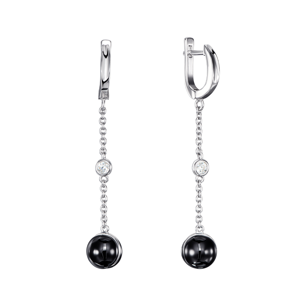 

Серебряные серьги-подвески с керамикой и фианитами 000148015