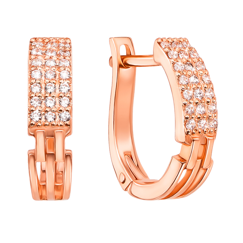 

Золотые серьги с тремя дорожками белых фианитов 000095155