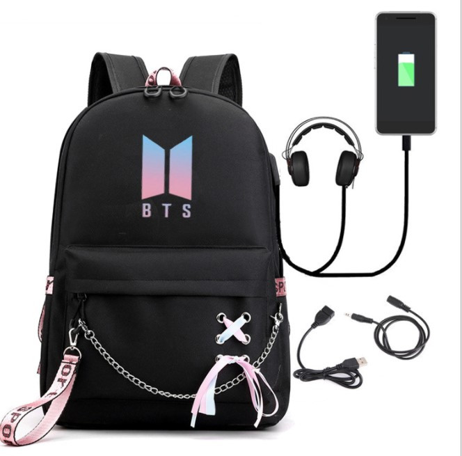 

Рюкзак Jsstore BTS с USB и Лентами Черный