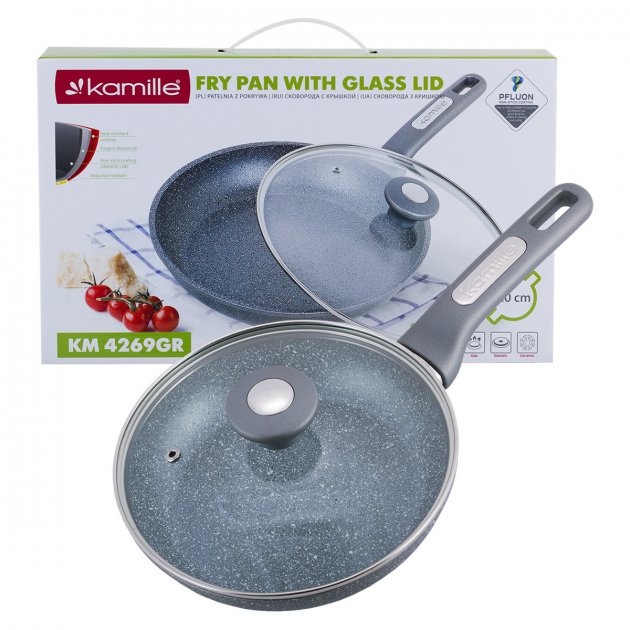 

Сковорода с гранитным антипригарным покрытием с крышкой 20 см Kamille KM-4269GR