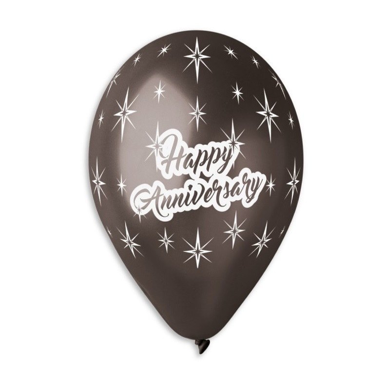 

Кульки повітряні, 12" Happy anniversary, чорний колір., 100шт/уп., Gemar