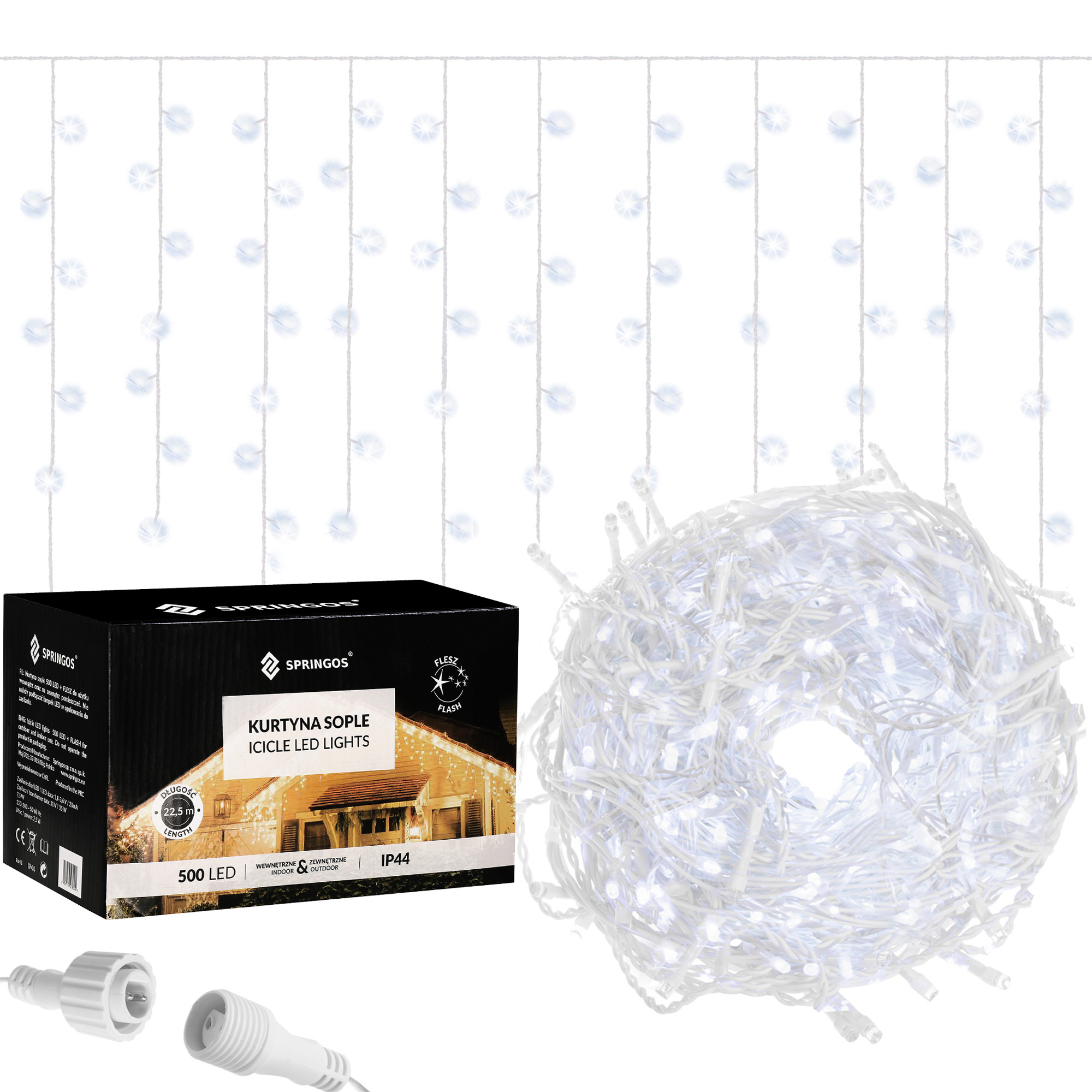 

Гірлянда бахрома вулична (зовнішня) Springos 20 м 500 LED + Flash CL0516 Cold White