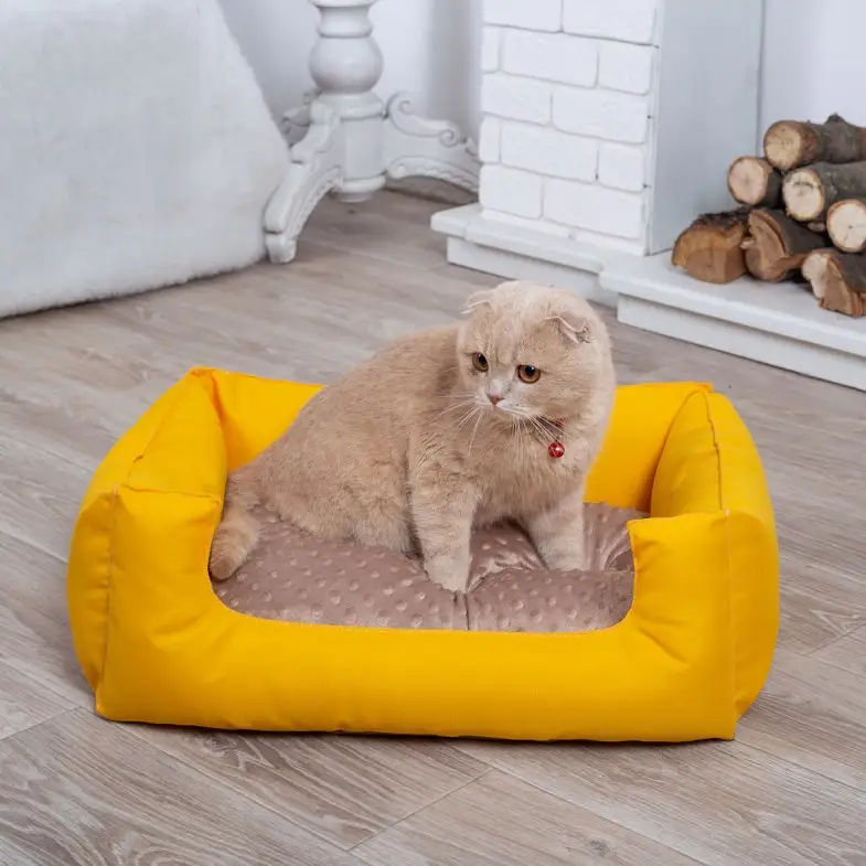 

Лежак лежанка для котов и собак спальное место 90х60 см (13552-Нов) Желтый с бежевым