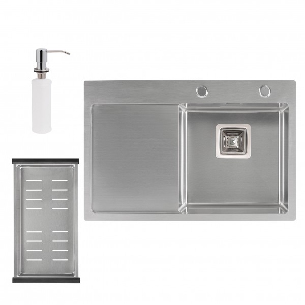 

Набор 3 в 1 Qtap кухонная мойка DK6845R 3.0/1.2 мм Satin + сушилка + дозатор для моющего средства