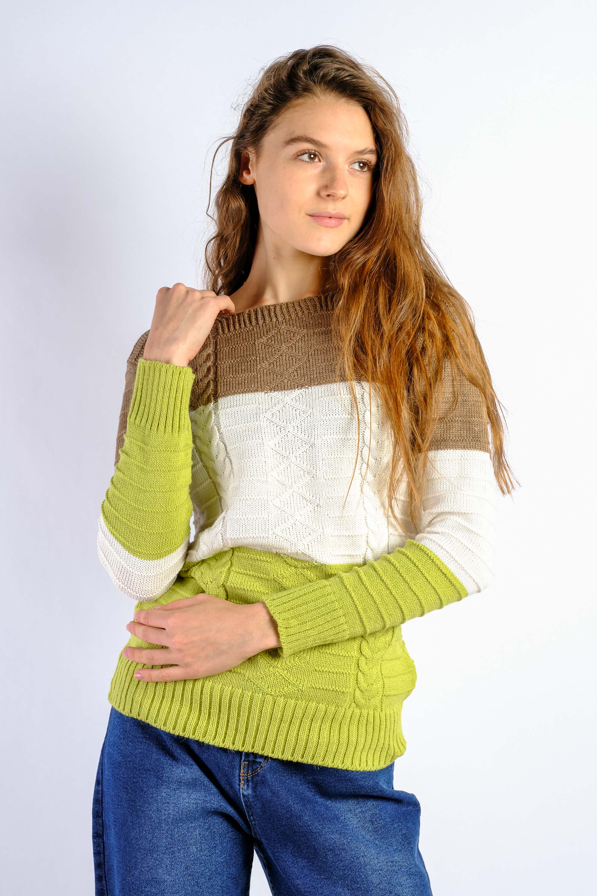 

Свитер женский Time of Style 85F519-3  Коричневый/салатовый, Свитер женский Time of Style 85F519-3 One size Коричневый/салатовый