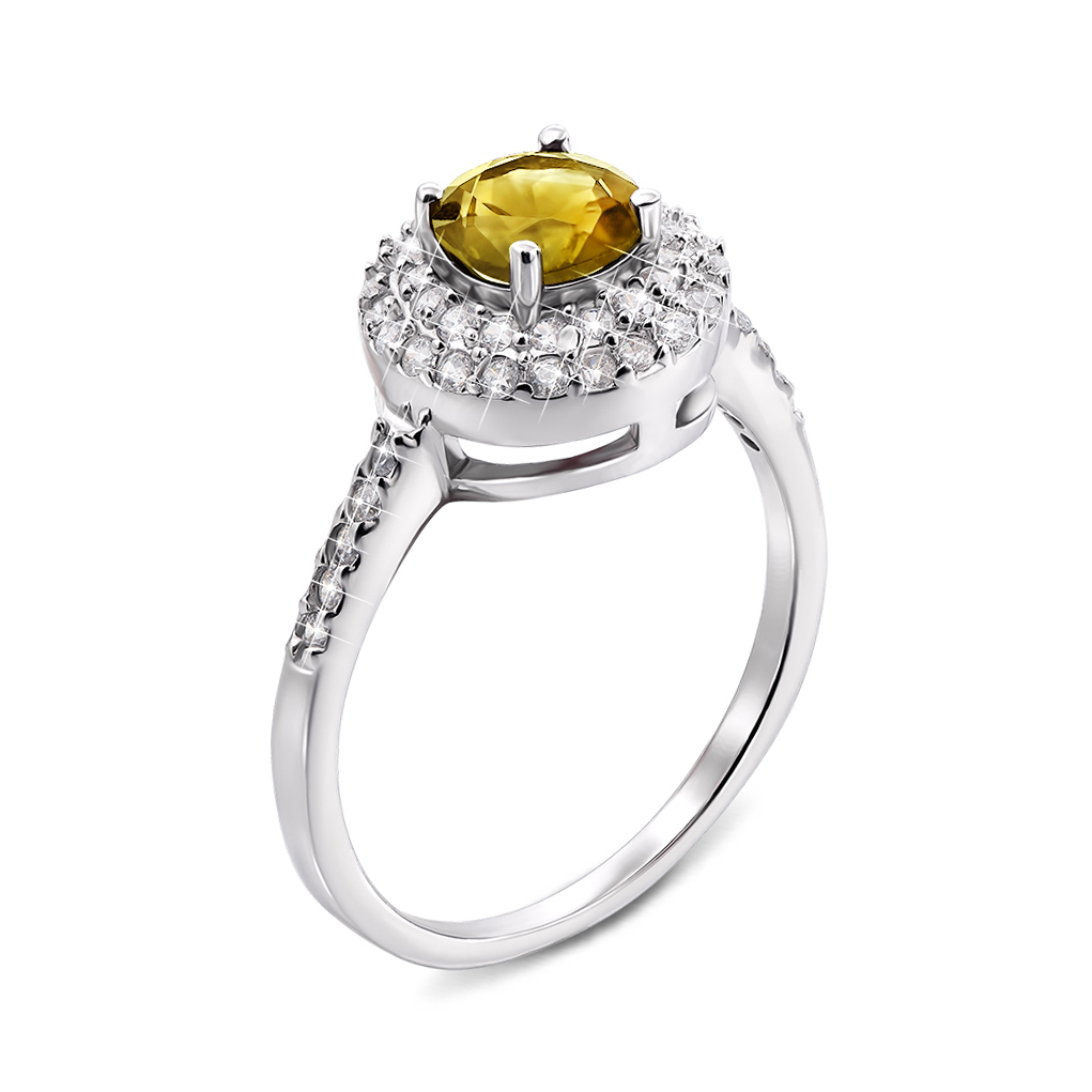 

Серебряное кольцо с желтым хризолитом и фианитами 000134880 17.5 размера