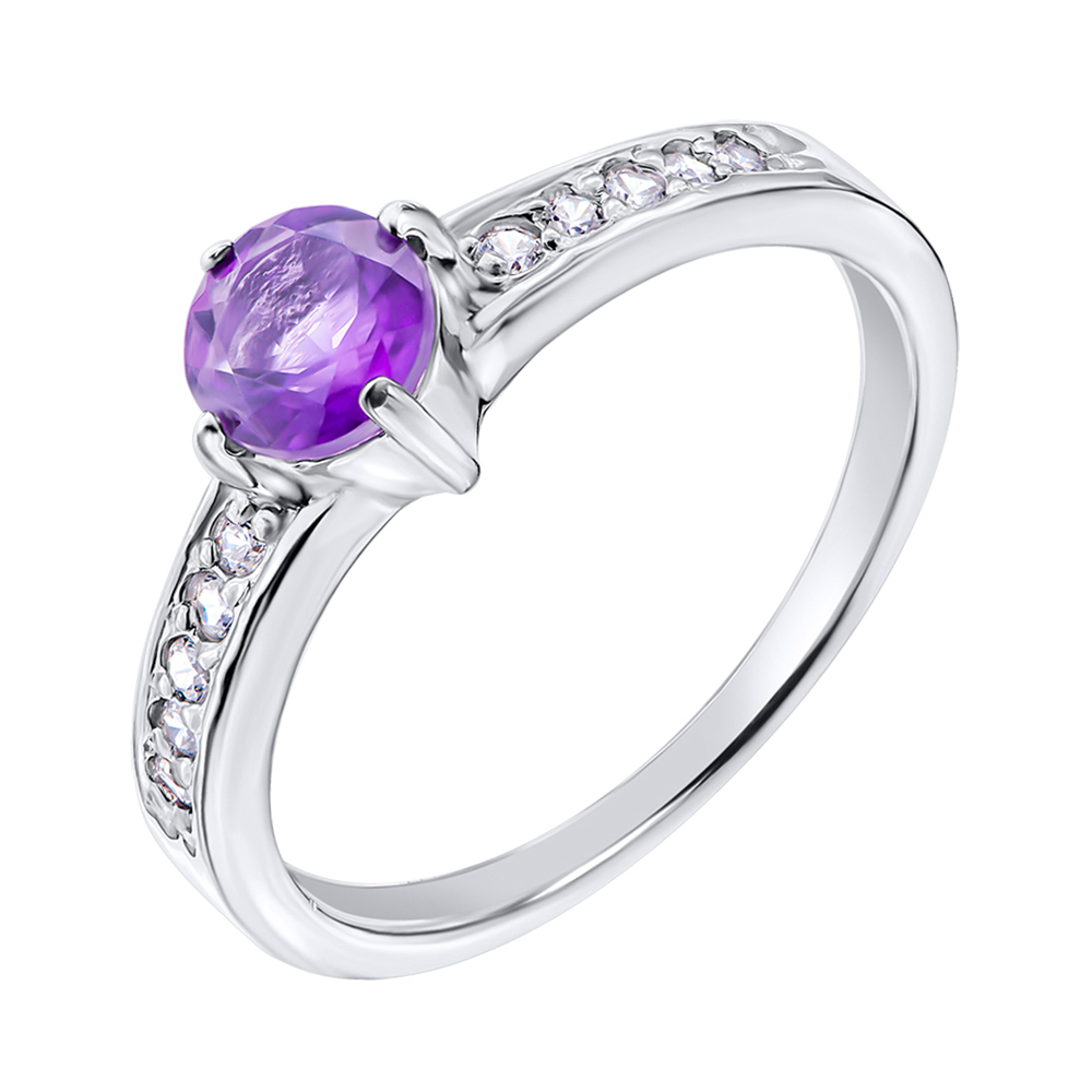 

Серебряное кольцо с аметистом и фианитами 000140732 17 размера