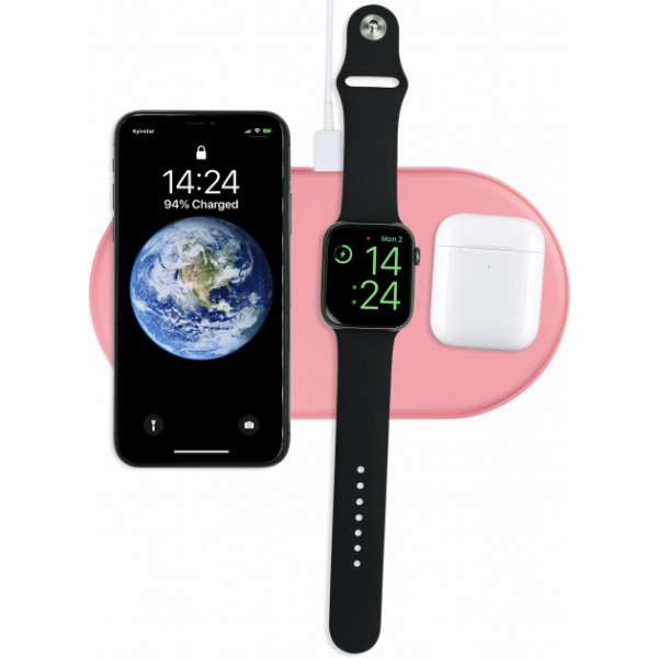 

Беспроводное зарядное устройство с технологией QI Fast Charge Qitech AirPower 3 в 1 Gen 2 для Apple Watch Розовый (QT-Air-Gen2)