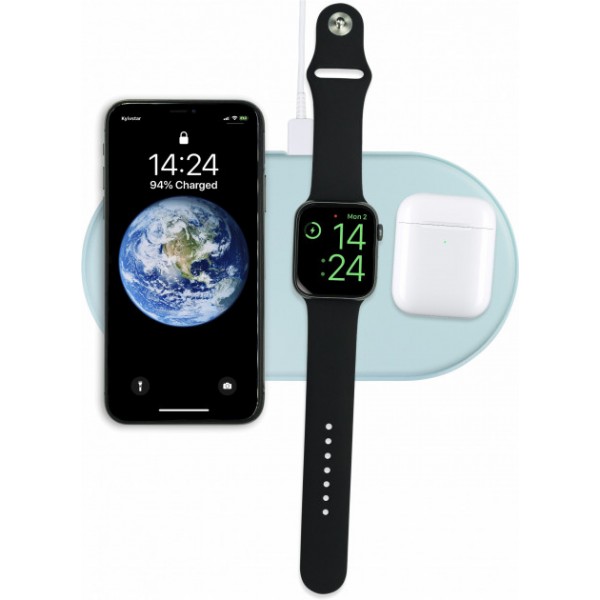 

Беспроводное зарядное устройство с технологией QI Fast Charge Qitech AirPower 3 в 1 Gen 2 для Apple Watch Зелёный (QT-Air-Gen2)