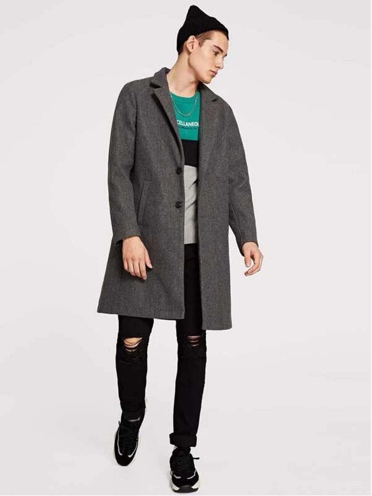 

Пальто с принтом Shein 180925704  Серый, Пальто с принтом Shein 180925704 L Серый