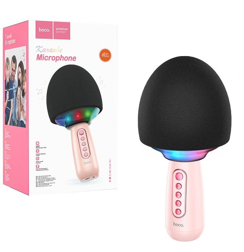 

Караоке микрофон Hoco Cute karaoke microphone BK7 |BT5.0, AUX/TF, DSP, 5W| pink