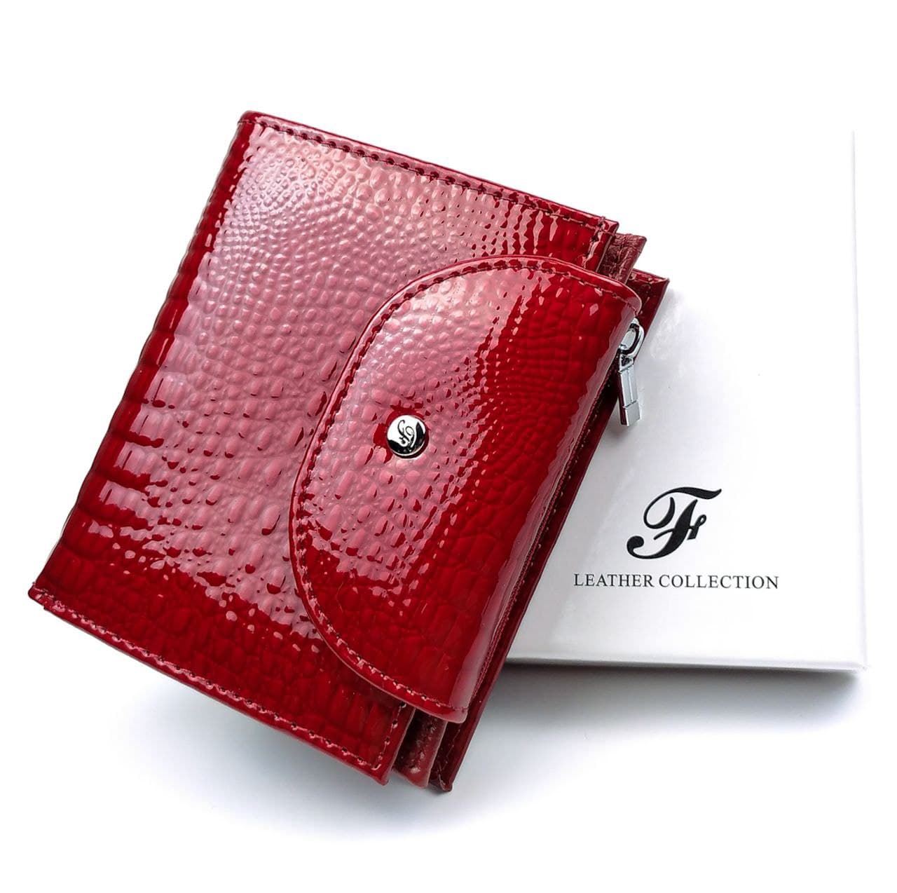 

Компактный женский лаковый кошелек из натуральной кожи Salfeite F-AE44-RED красный
