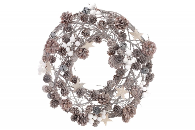 

Венок из натуральных шишек Bon с декором, цвет - натуральный с белым 814-186 (IR06444)